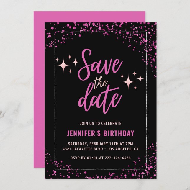 Invitation de 42e anniversaire Pink Black Enregist (Devant / Derrière)