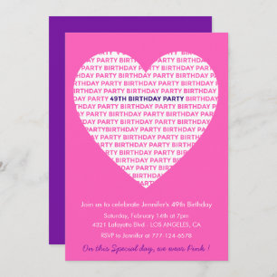 Invitation de 49e anniversaire de fille Coeur rose
