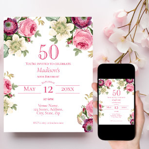 Invitation de 50e anniversaire de la florale rose