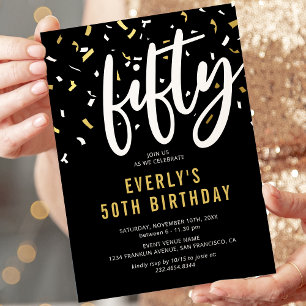 Invitation de 50e anniversaire noir et or avec con
