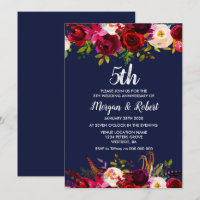 Invitation de 5e anniversaire de mariage à fleurs