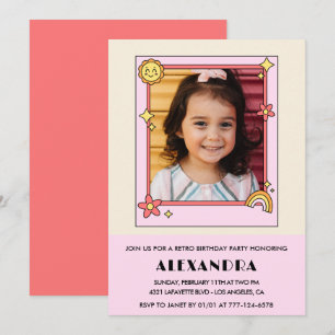 Invitation de 6e anniversaire Retro Super Rose Flo