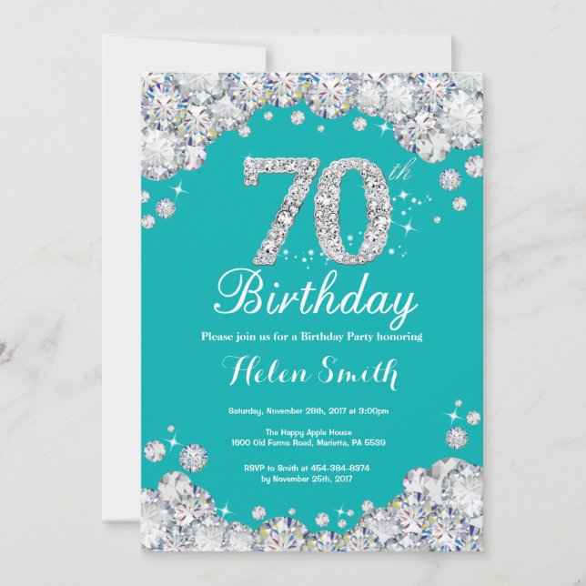 Invitation de 70e anniversaire Diamant Turquoise e (Devant)