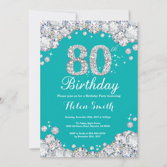 Invitation de 80e anniversaire Diamant Turquoise e (Devant)