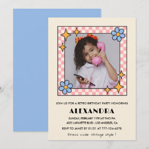 Invitation de 8e anniversaire Retro Super Blue Flo