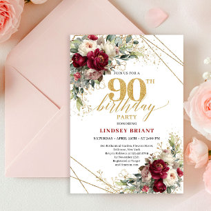 Invitation de 90e anniversaire en floral doré de B
