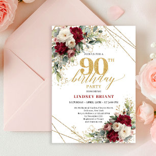 Invitation de 90e anniversaire Glam Burgundy White
