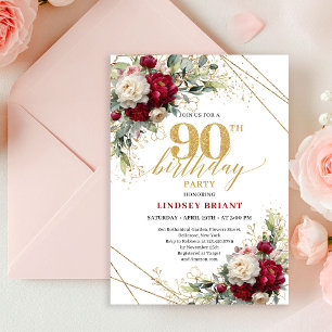Invitation de 90e anniversaire Luxueuse Fleurs Rou