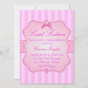 Invitation de anniversaire élégante rayée rose Swe