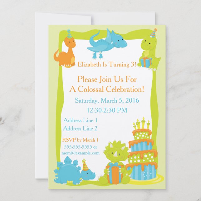 Invitation de Baby Dinosaur Party (Devant)