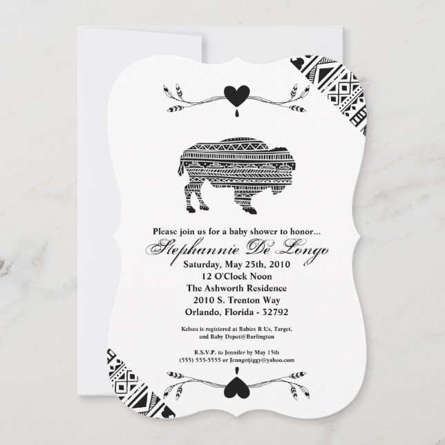 Invitation de Baby shower 5x7 Boho Buffalo Tribal  (Devant)