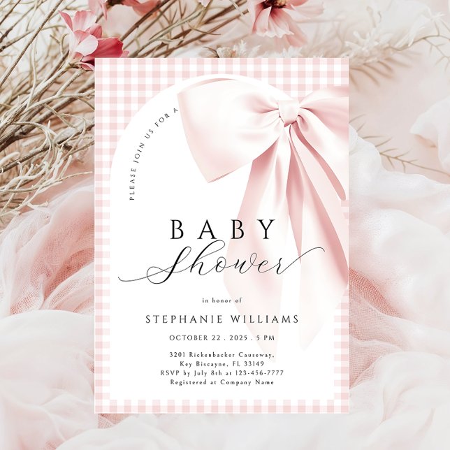 Invitation de Baby shower à arc En vichy Bow rose (Créateur téléchargé)