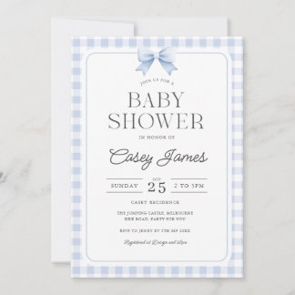 Invitation de Baby Shower à Carreaux Bleus