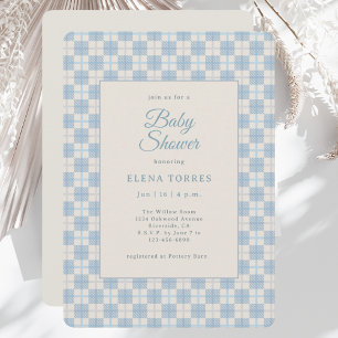Invitation de baby shower à carreaux bleus Prépa