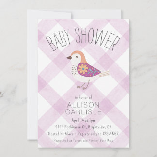 Invitation de baby shower à carreaux fleuriste ois