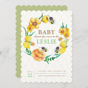 Invitation de Baby shower à fleurs d'abeilles