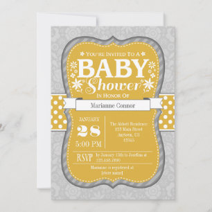 Invitation de Baby shower à fleurs de gris jaune o