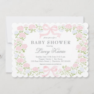 Invitation de baby shower à fleurs roses, Invitati