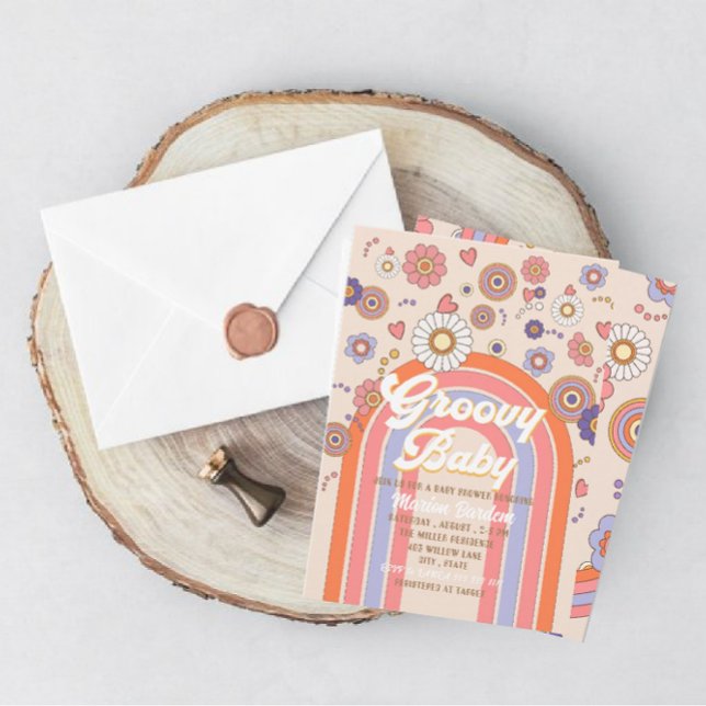 Invitation de baby shower à l'aquarelle rétro groo (Créateur téléchargé)