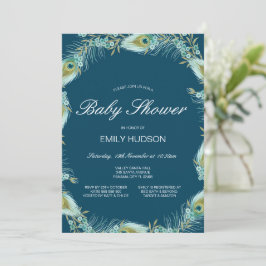 Invitation de baby shower à thème paon éditable