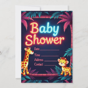 Invitation de Baby shower à thème Safari Neon