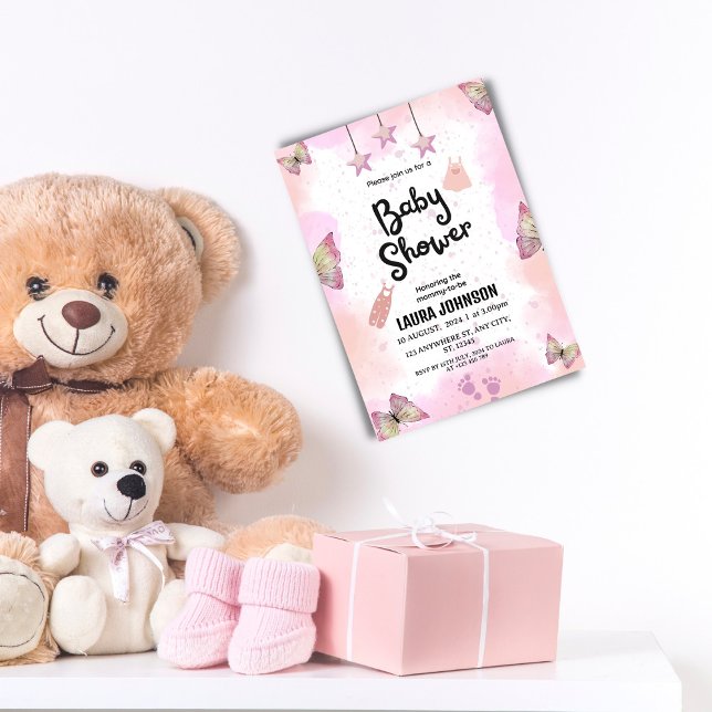 Invitation de Baby shower Abstraite d'aquarelle ro (Créateur téléchargé)