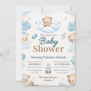 Invitation de baby shower aquarelle bleue et marro