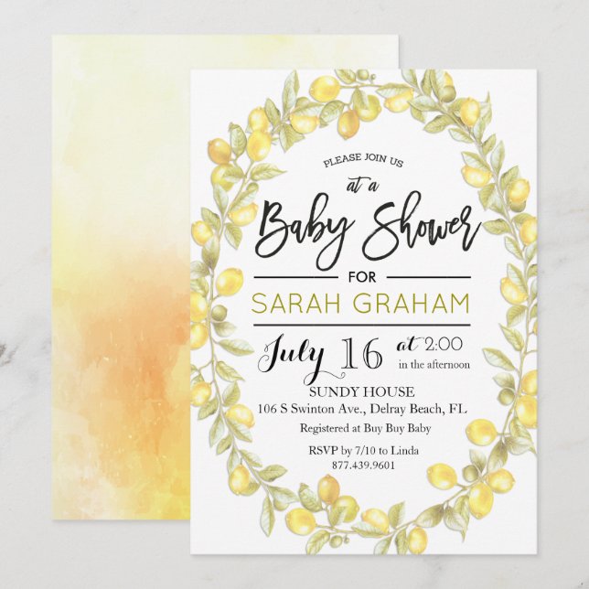 Invitation de baby shower aquarelle Couronne de Ci (Devant / Derrière)