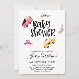 Invitation de baby shower aquarelle voiture vintag