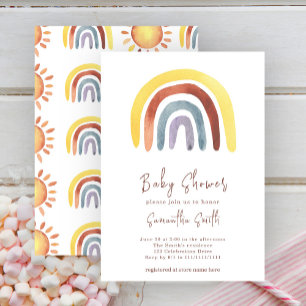 Invitation de baby shower arc-en-ciel aquarelle bo