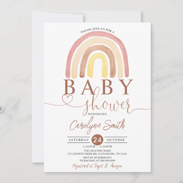 Invitation de Baby shower arc-en-ciel de Boho modi (Devant)