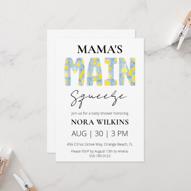 Invitation de baby shower au citron pour le chouch (Devant/Arrière en situation)