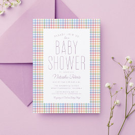 Invitation de baby shower au gingham arc-en-ciel p