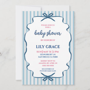 Invitation de baby shower au ruban rayé charmant