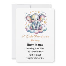 Invitation de Baby Shower au thème Éléphant Mâle e