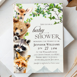 Invitation de Baby Shower aux Animaux de la Forêt 