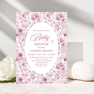 Invitation de Baby Shower aux Roses Toile Rose Pou