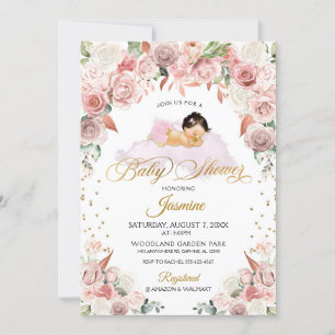 Invitation de Baby Shower avec bébé endormi et fle