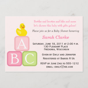 Invitation de baby shower avec Duckie et blocs