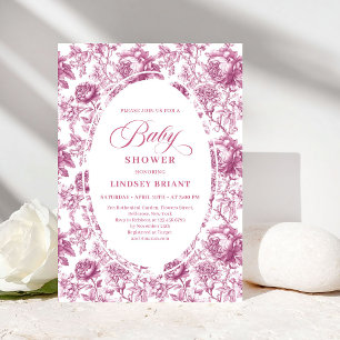 Invitation de Baby Shower avec Motif de Rose Royal