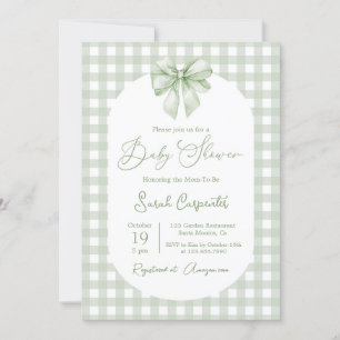 Invitation de baby shower avec ruban vert sauge