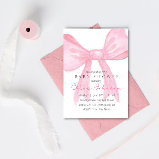Invitation de Baby Shower avec un Nœud Rose – Modè