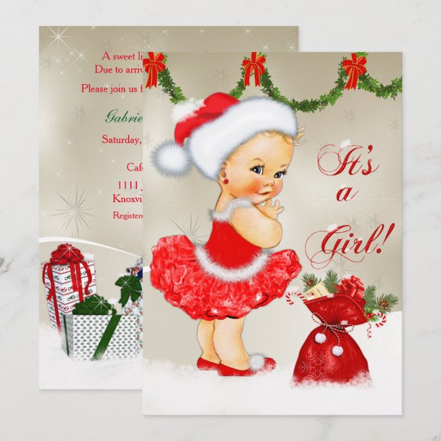 Invitation de baby shower, baby shower de Noël (Devant / Derrière)