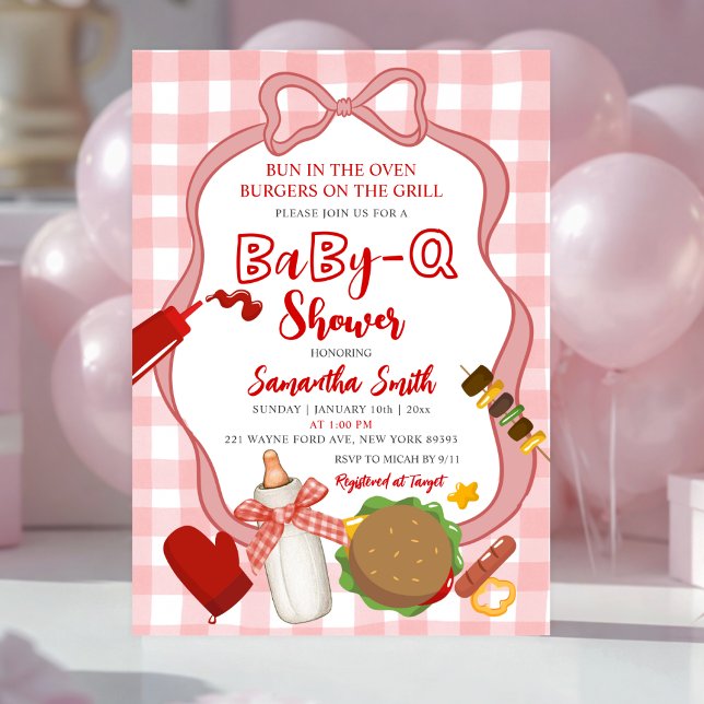 Invitation de baby shower Babyq à carreaux avec nœ (Créateur téléchargé)
