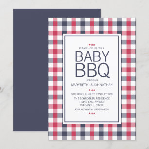 Invitation de Baby shower BBQ Preppy Rouge, Blanc 