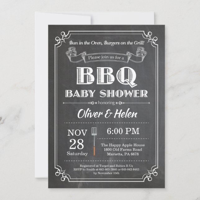 Invitation de Baby Shower BBQ Tableau Noir (Devant)