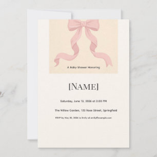 Invitation de baby shower bébé avec ruban rose, mo