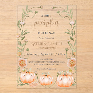 Invitation de baby shower bébé fille en citrouille