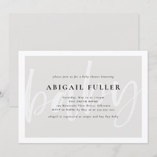 Invitation de Baby shower blanc et gris brossé