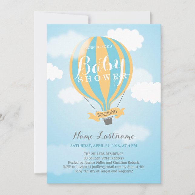 Invitation de Baby shower bleu bleu bleu jaune à a (Devant)